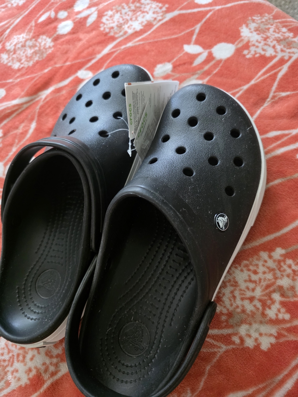 NWT CROCS Black Clog with White Sole Trim